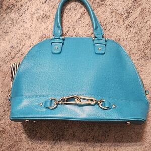 JustFab Turquoise Dome Satchel with Silver Chain Detail